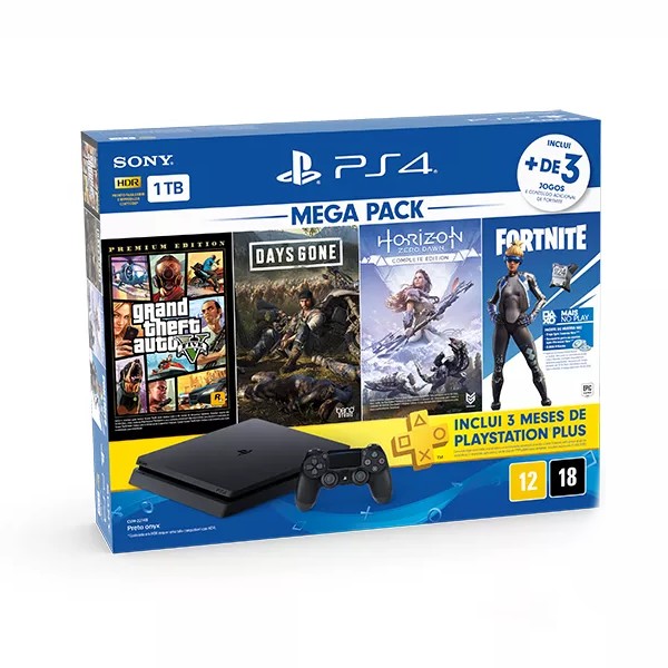 PS4 Consola 1TB GTA V + HORIZON + DAYS GONE + FORTNITE Negro