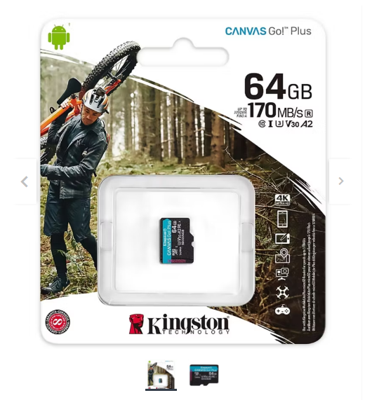 Micro SD  64GB Kingston Clase 10 Negro
