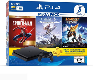 PS4 Consola 1TB + Horizon +spiserman-man +ratchet clank +3 meses de plus Negro