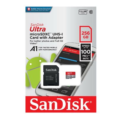 Micro SDHC 256GB Sandisk Ultra Clase 10 Negro