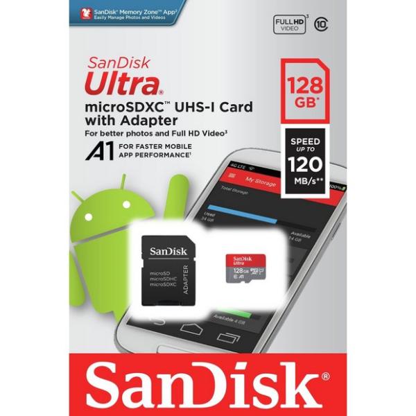 Sandisk SD 128 GB clase 10 120 MB/s speed Negro
