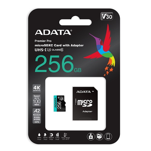 Micro SD 256 GB ADATA 100 MB/s U3 speed Negro