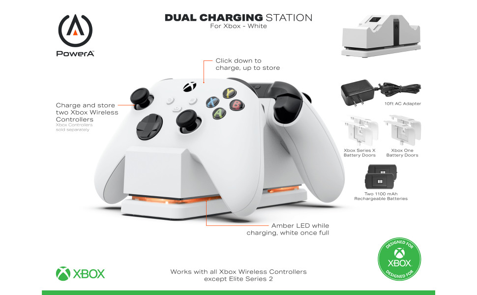 Power A Base Doble para cargar controles Xbox One/Series Blanca