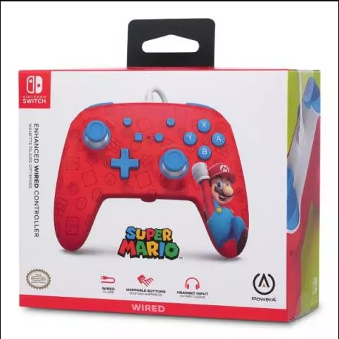 Control Switch powerA Wired Controller  *Woo-Hoo! Mario* Rojo-Azul