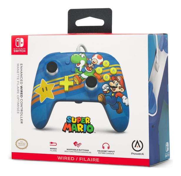 Control Switch powerA Wired Controller  *Yoshi y Mario* Azul/Amarillo