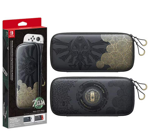 NS Estuche Carrying Case Y Screen Protector TOTK Negro Dorado