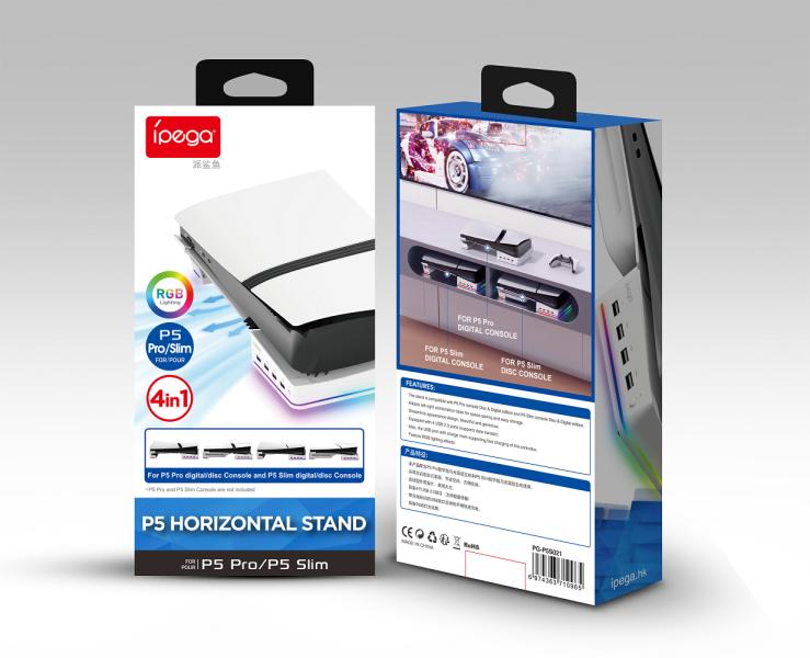 PS5 Base de carga  Horizontal Stand PS5  4 en 1  PRO/ SLIM  PG-P5S021 Blanca